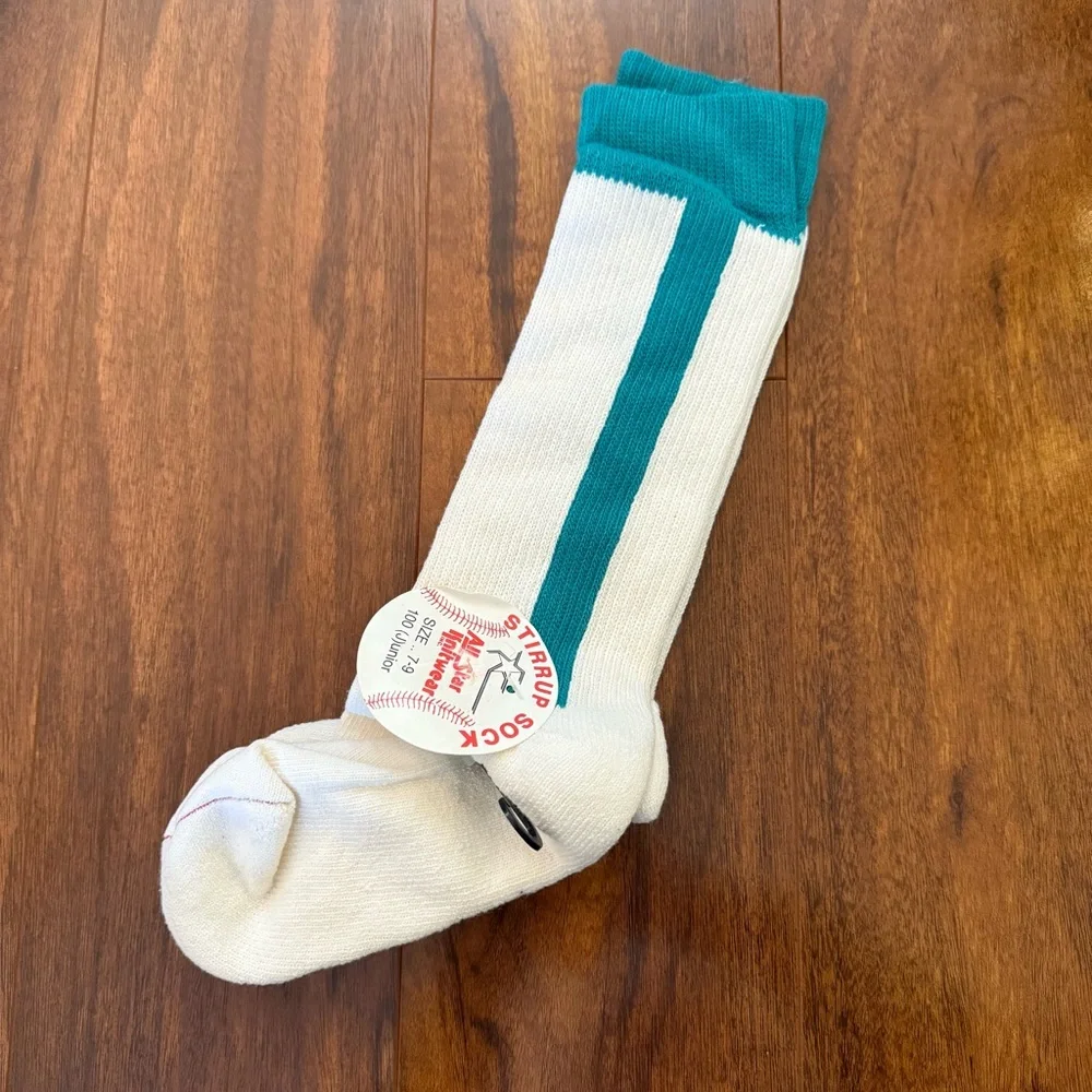 NWT All-Star Knitwear Stirrup Baseball Socks Junior 7–9 Teal Stripe Vintage USA